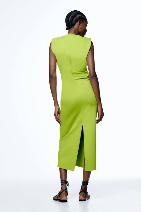 zara green shoulder pad dress