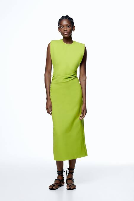 Zara | Lime Green Shoulder Pad Dress, Women'S Fashion, Dresses & Sets,  Dresses On Carousell