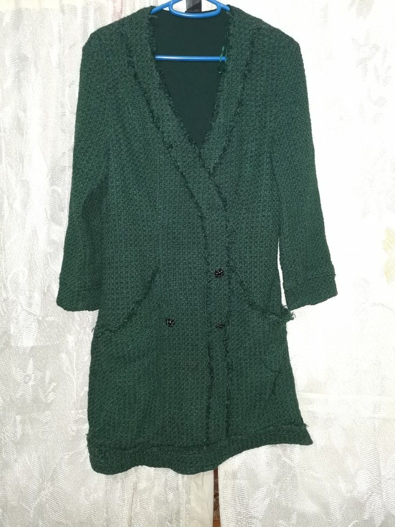 green tweed dress zara Zara Parrot Green Tweed Dress | Pre Loved main image 1