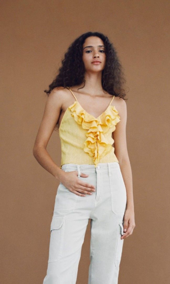 Zara yellow ruffle top cheap