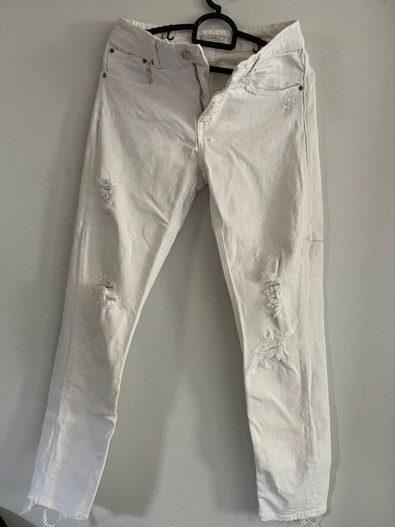 Zara white ripped straight jeans (Category: Other Bottoms) located in Liloan. Submitted by thebundlequeen (Listing ID 1217229161, Image 1). Description: > doesn't fit anymore😒 > no return no exchange > pls know your size before making an offer. > ships from cebu province > buy 3 and more items and sf is on me. > decluttering .