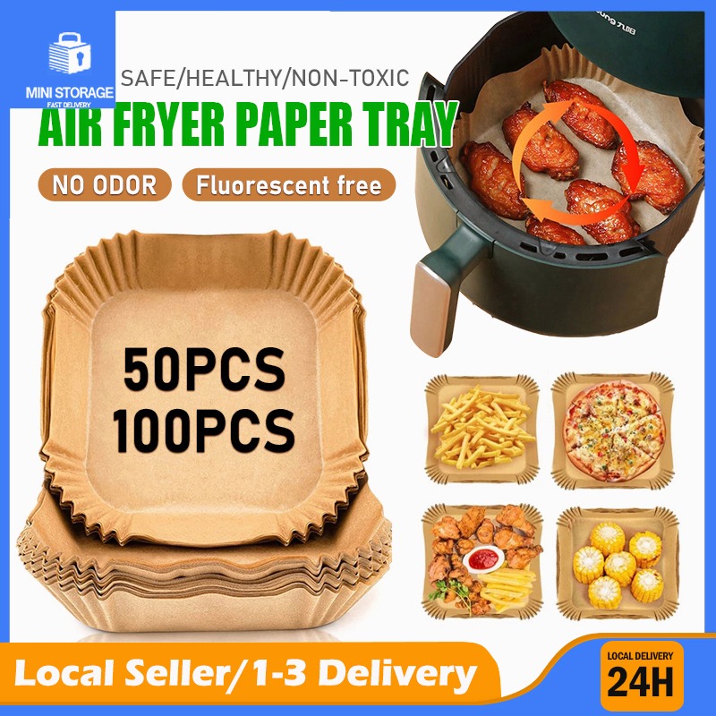 50pcs Square/round Air Fryer Liners, Silicon Oil Paper Tray Liner,  Disposable Food Pads For Baking