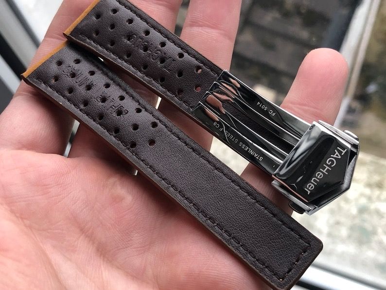 22mm tag heuer carrera leather strap deployment clasp, Luxury, Watches on  Carousell