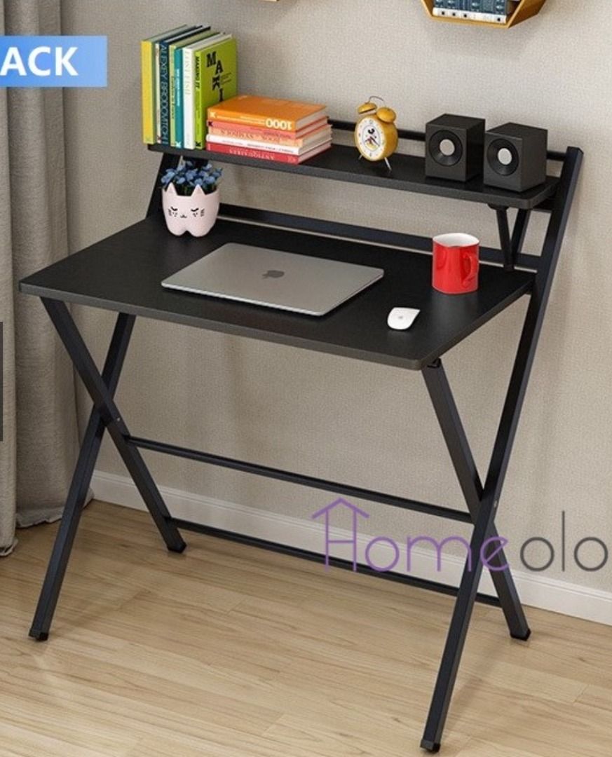 2Tier Black Foldable Table (No Assembly Required), Furniture & Home