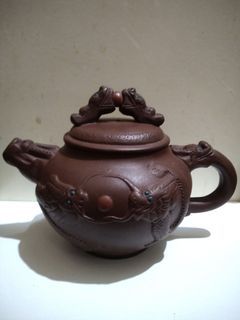 早期茶壺 雙龍搶珠造型 珠可轉  茶具