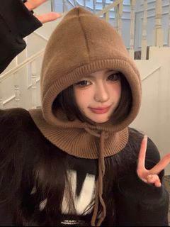 韓系套頭圍巾保暖針織圍脖帽子