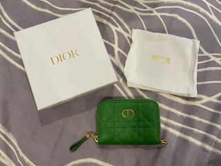 保證正品 全新Christian Dior活力綠DIOR CARO經典藤格紋圖案小牛皮可拆卸卡片套