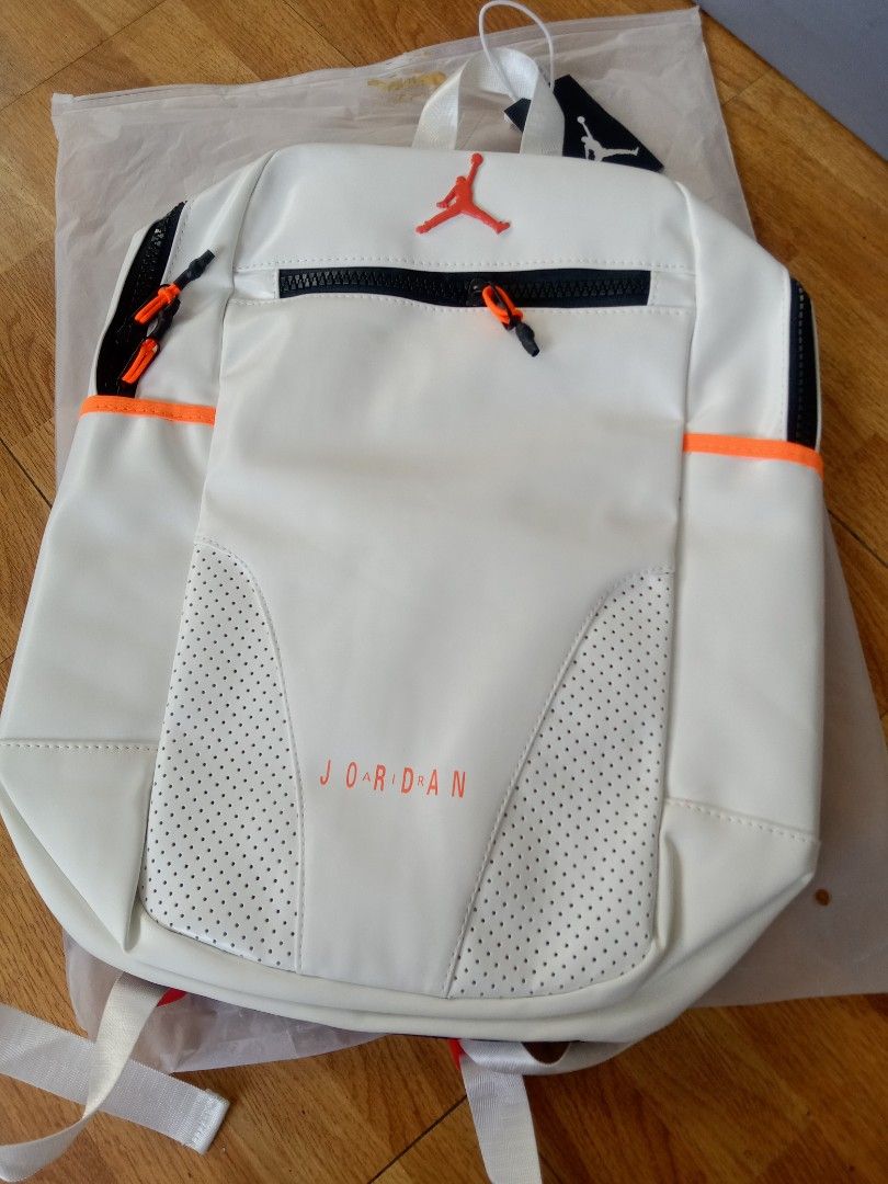 nike air jordan backpack white Retro 3 'White Cement' Bag Elephant nubuck leather trim Air Jordan Backpack White, Men's