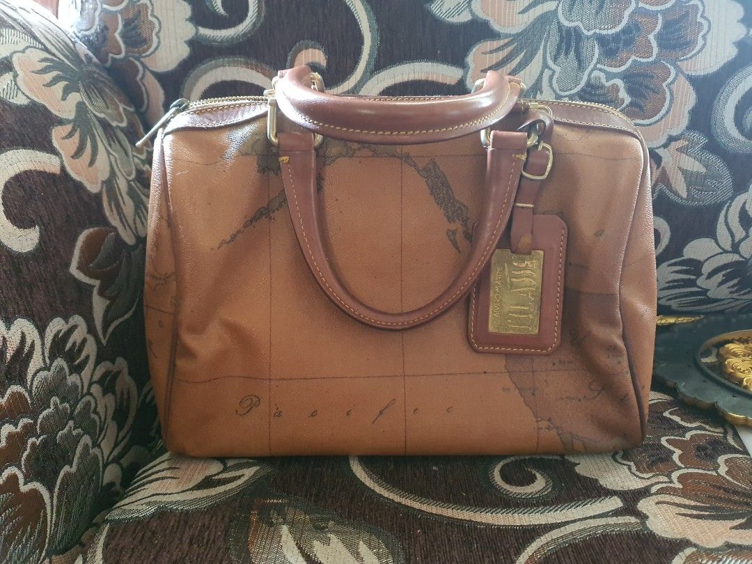Sac à Main Vintage Alviero Martini - Cuir Et Toile - Occasion Très Bon état - Fabriqué En Italie