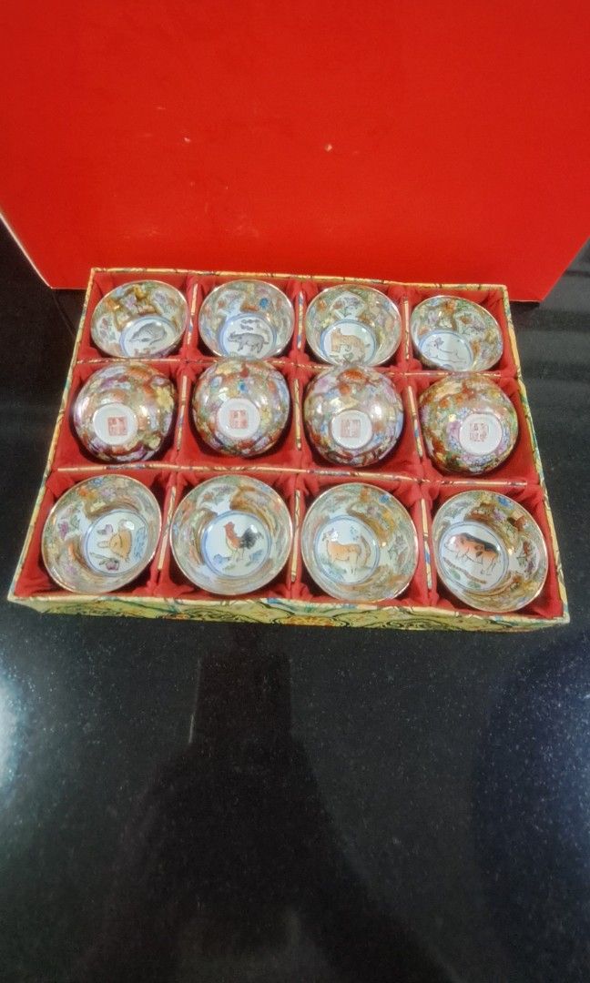 Antique 12 Zodiac Porcelain Tea Cups, Hobbies & Toys, Memorabilia