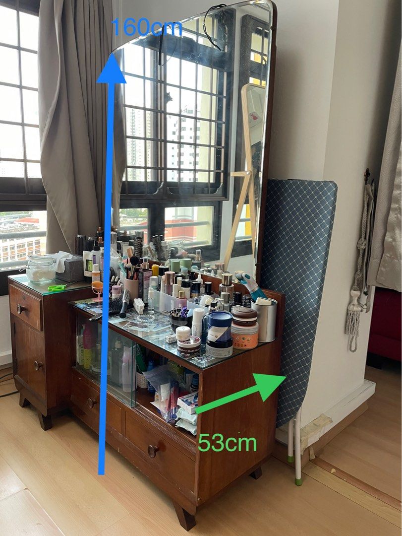 Antique teakwood dressing Table with mirror, Furniture & Home Living