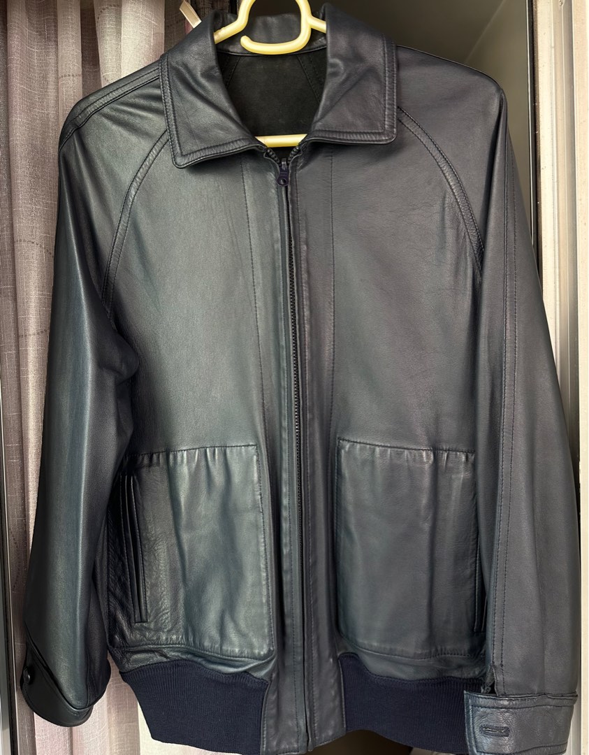 Aquascutum Leather jacket 真皮褸(made in Spain), 男裝, 外套及戶外