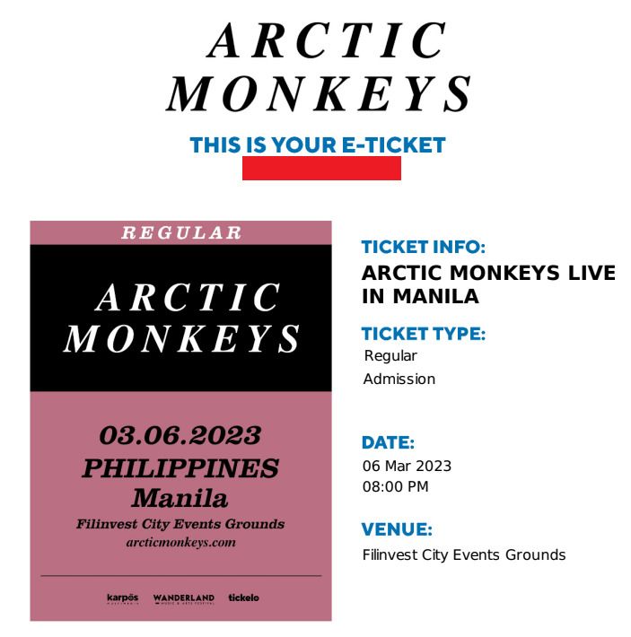 Arctic Monkeys Concert Ticket (Regular) on Carousell