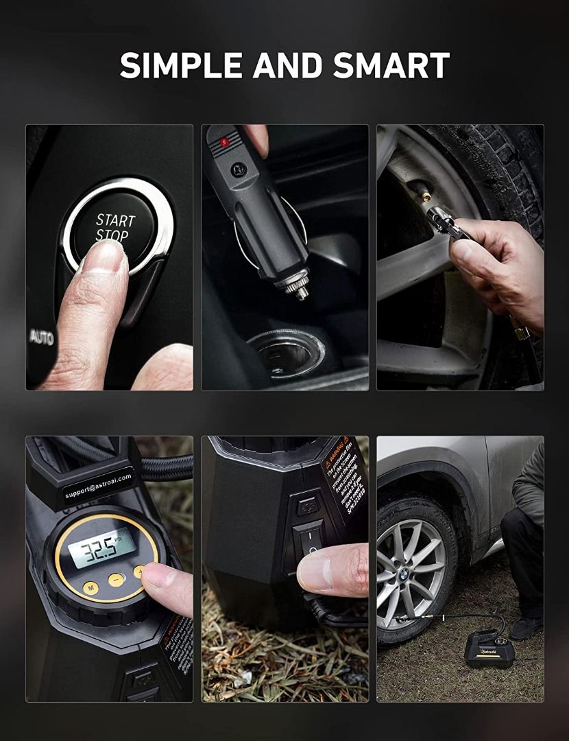 Astroai air compressor tire inflator portable air pump for car 2025 tires 12v dc auto tire pump with digital pressure gauge