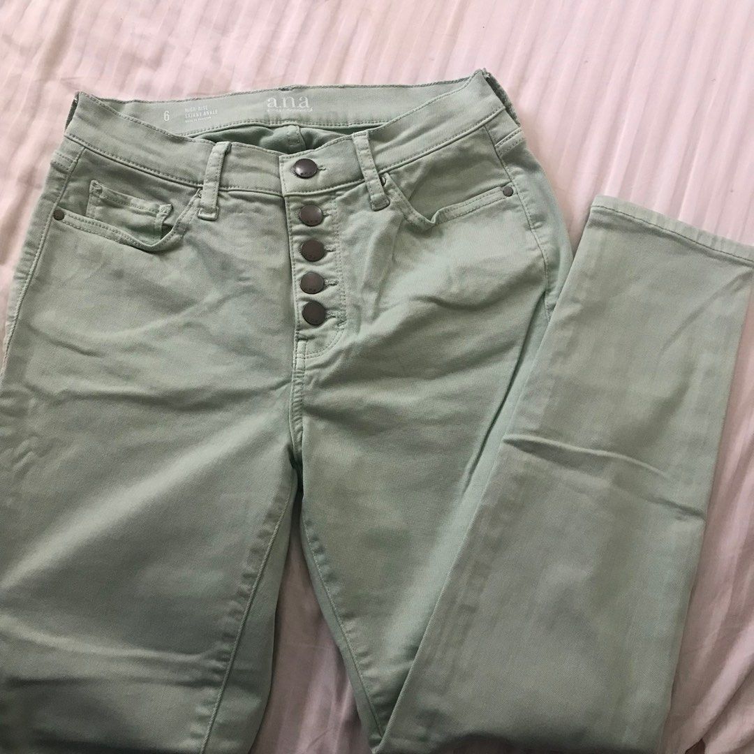Authentic Ana A New Approach High Rise Skinny Ankle Light Green Denim Pants Women s Fashion