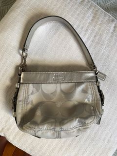 Authentic Coach Small Shoulder Bag Silver & White, New
