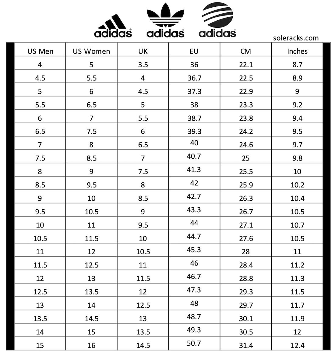 Adidas campus size clearance chart