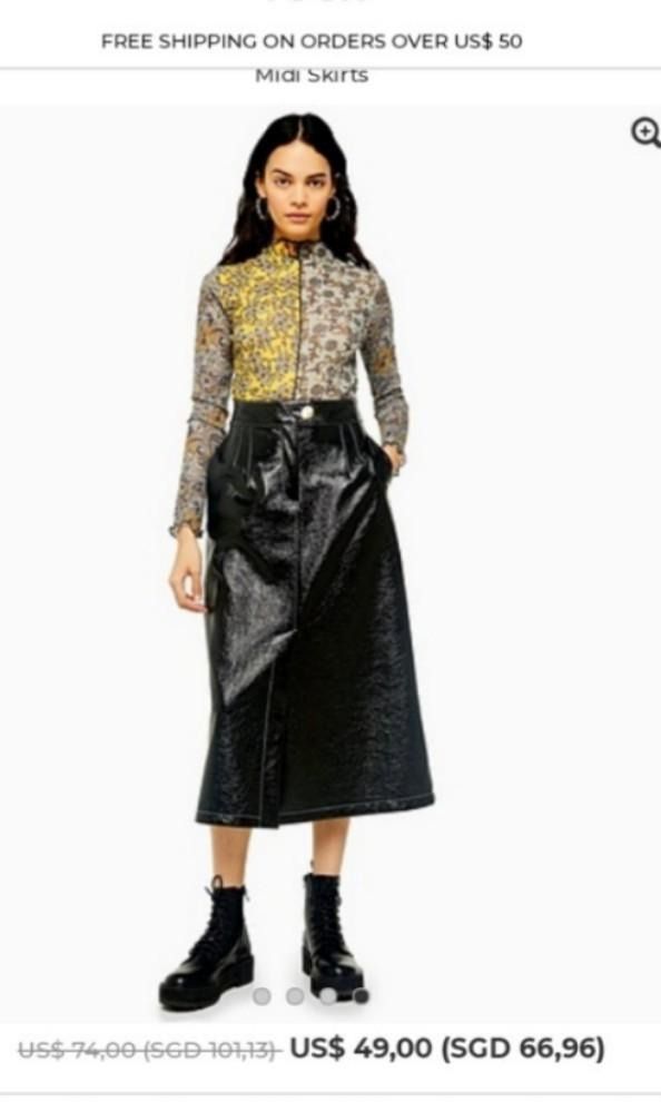 Black vinyl a line skirt sale