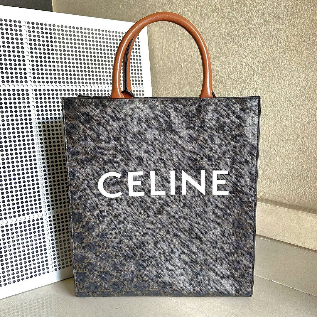Brand New Celine SMALL CABAS VERTICAL IN TRIOMPHE CANVAS AND CALFSKIN Kept in Storage