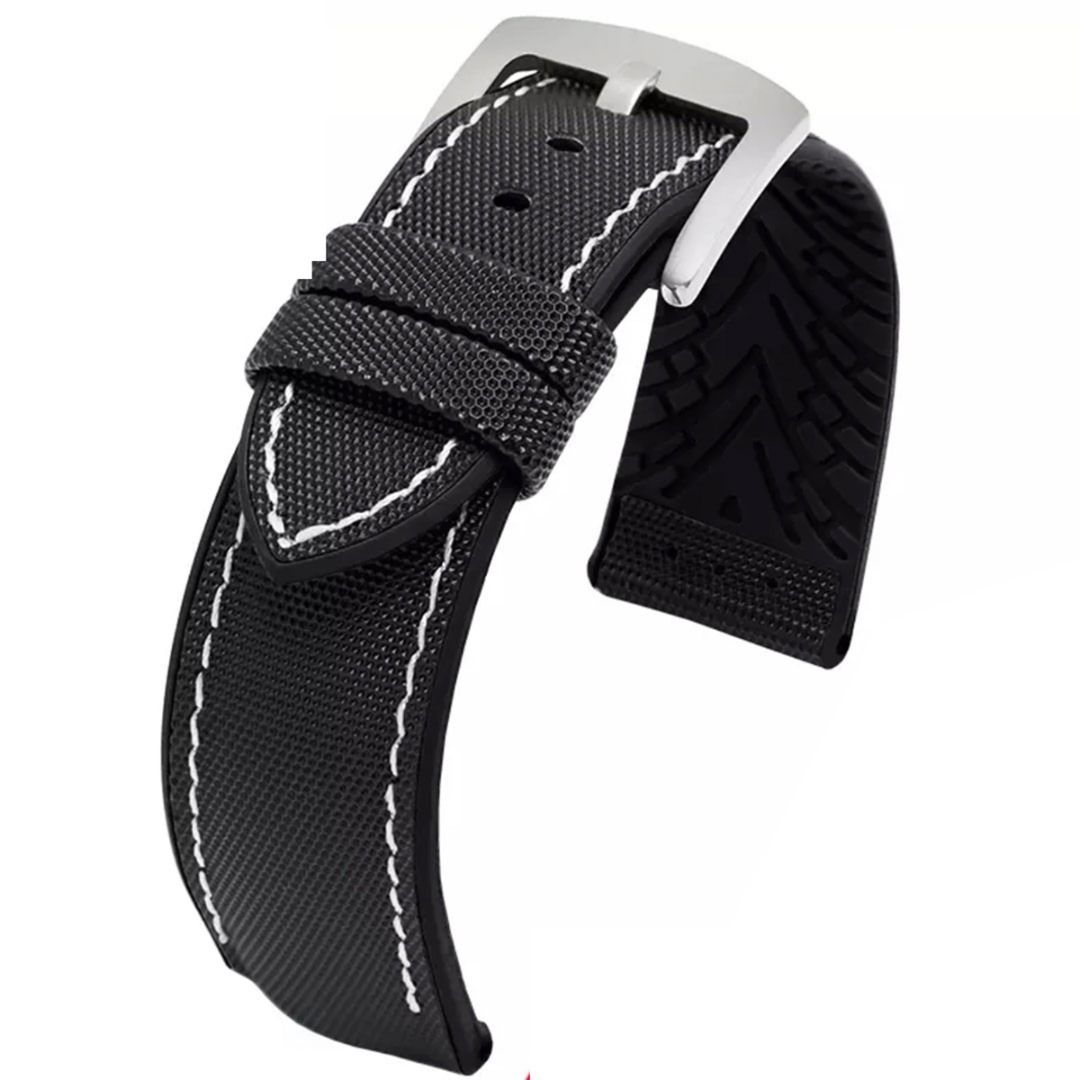 Brand New Luca Canvas Nylon FKM Rubber Hybrid Performance Watch Strap Black Red Orange White Blue 20mm 22mm 24mm