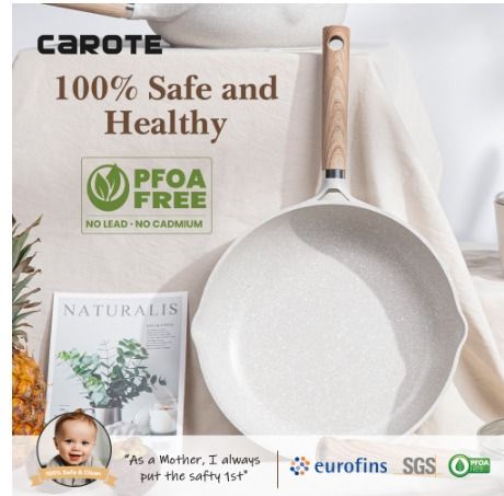 Carote Cosy Non Stick Cookware Frying Pan,Fry pan With Lid And Spout PFOA  Free Suits For All Stove Including Induction