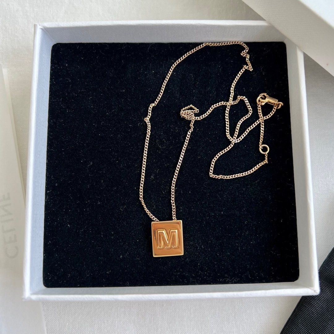 Celine Alphabet M Necklace In Brass With Gold Finish Gold