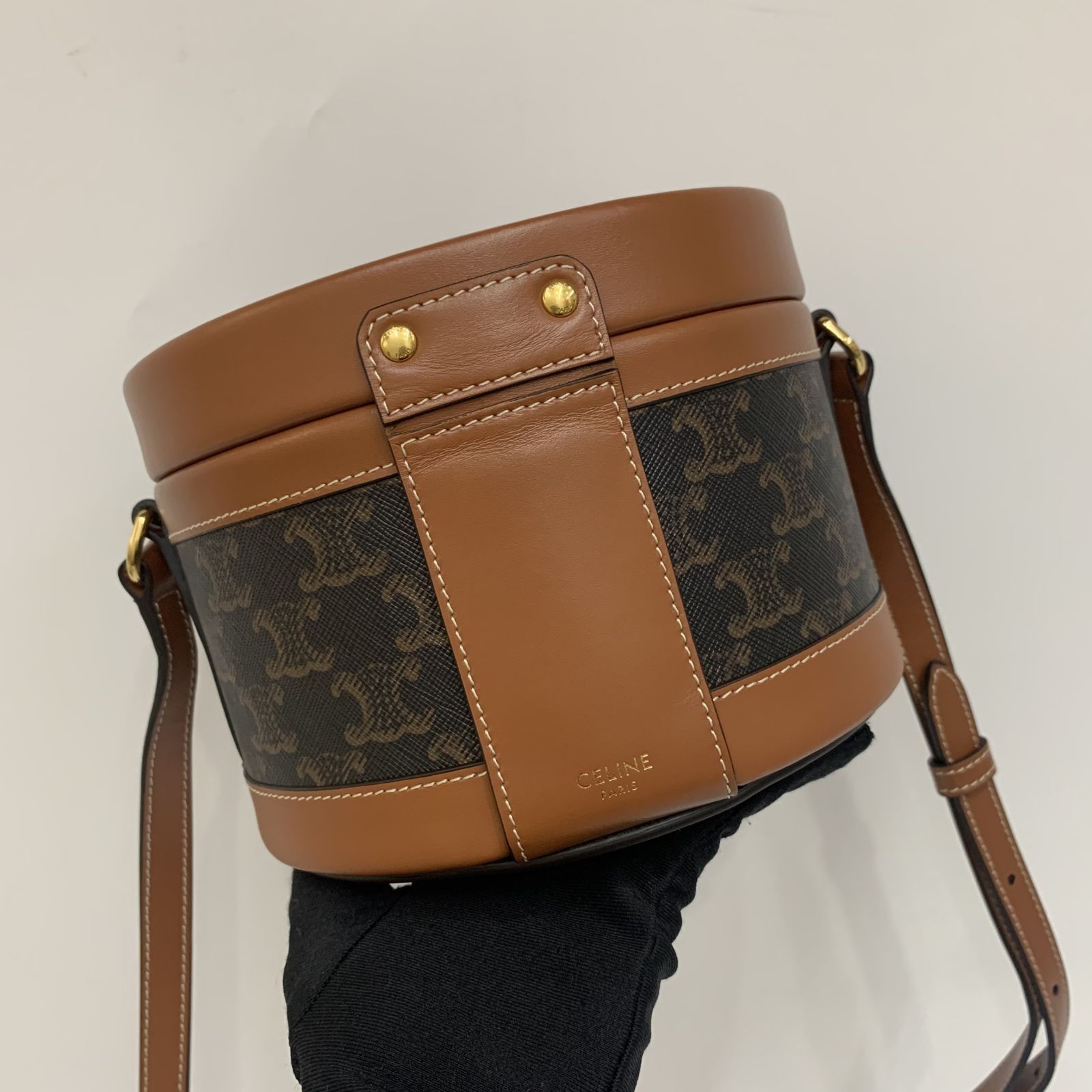 Celine 2020 Medium Triomphe Canvas Tambour Bag - Brown Crossbody