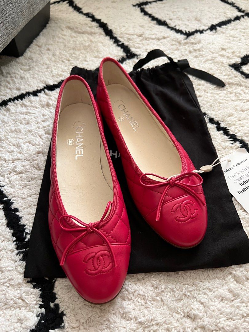 Red chanel ballerina flats shop