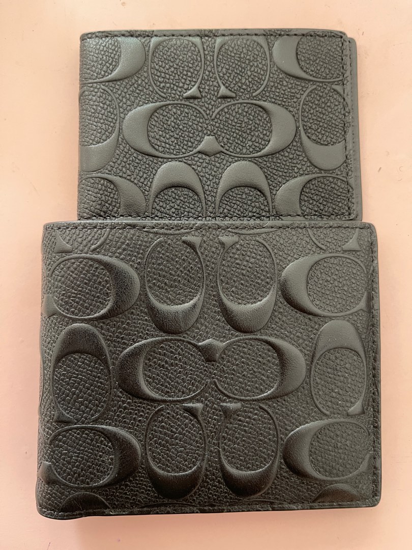 COACH COMPACT ID WALLET IN SIGNATURE CROSSGRAIN LEATHER,BLACK, Men's