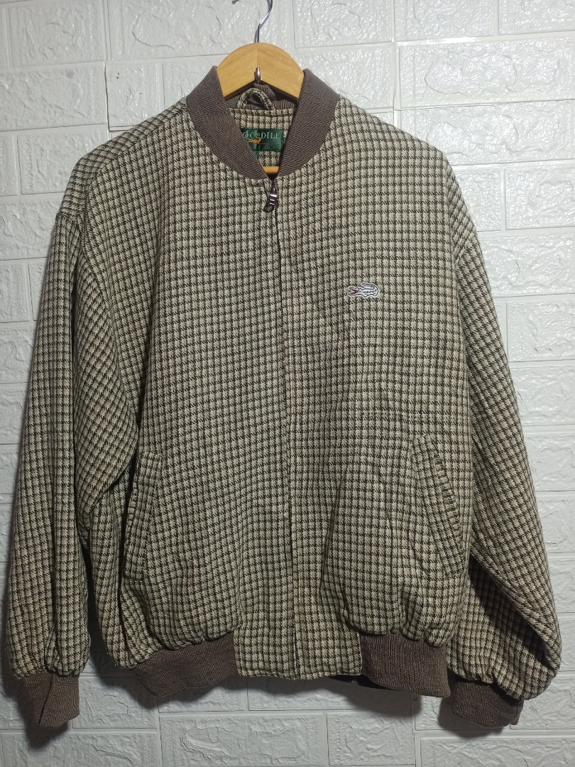Vintage Crocodile Plaid Bomber Jacket, Men's Fashion, Coats
