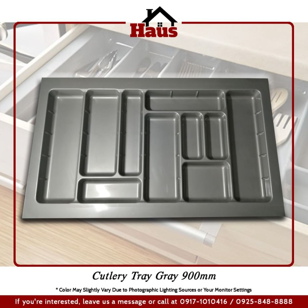 CUTLERY TRAY Grey Plastic Drawer Divider Organizer 900mm width drawer