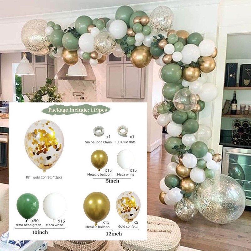 27th Birthday Party Decorations Kit – Gold & Green Banner, Foil Balloons, Pom Poms, Cake Topper