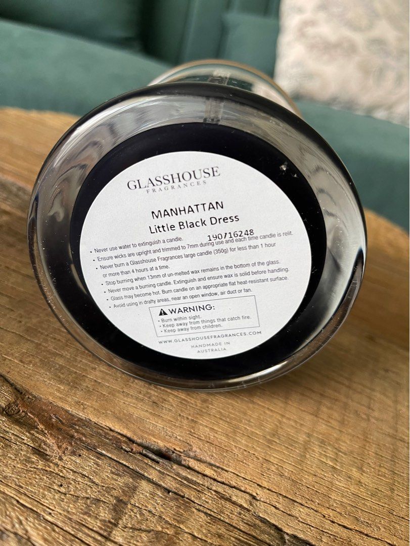 Glasshouse Manhattan Little Black Dress scented soy candle, Furniture