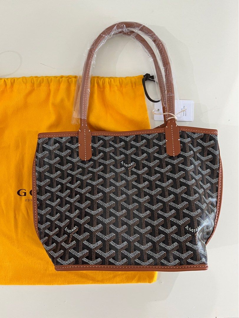 goyard anjou mini tote bag navy leather & navy canvas, with dust cover