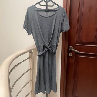 Grey Cotton Stretch Wrap Dress