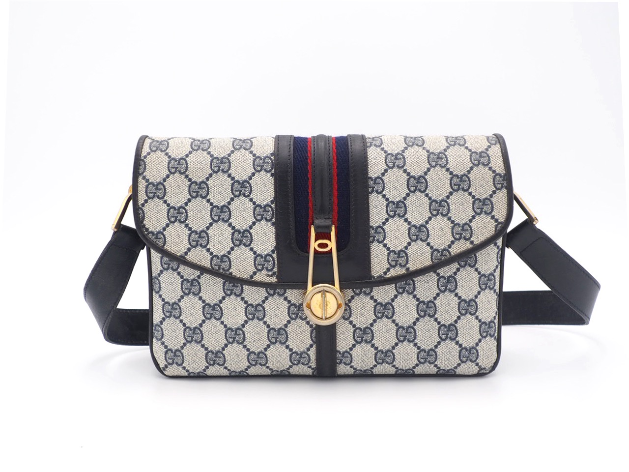 Gucci Blue Web GG Canvas Vintage 2C Flap Shoulder Bag, Luxury, Bags ...