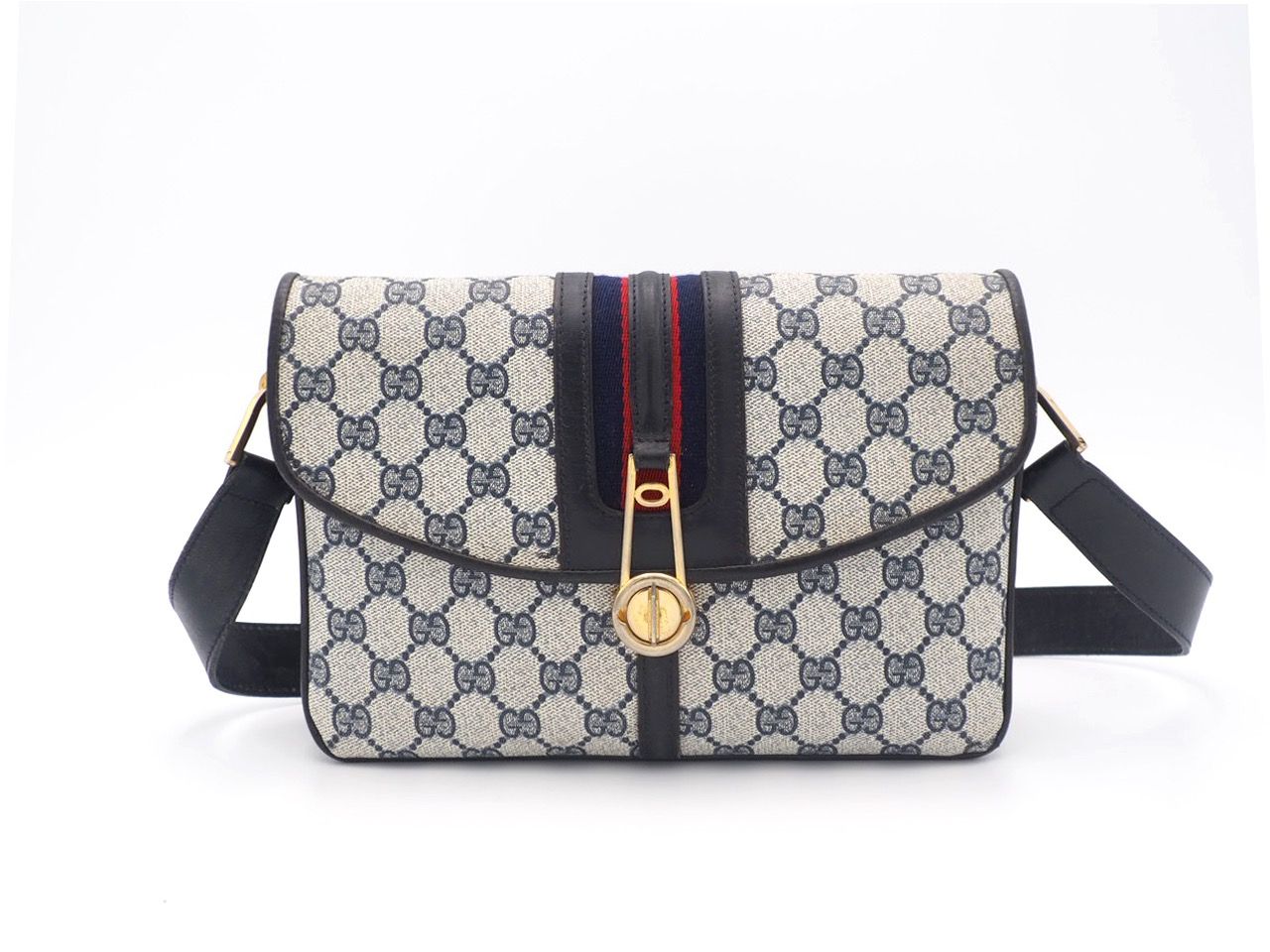 Gucci Blue Web GG Canvas Vintage 2C Flap Shoulder Bag, Luxury 
