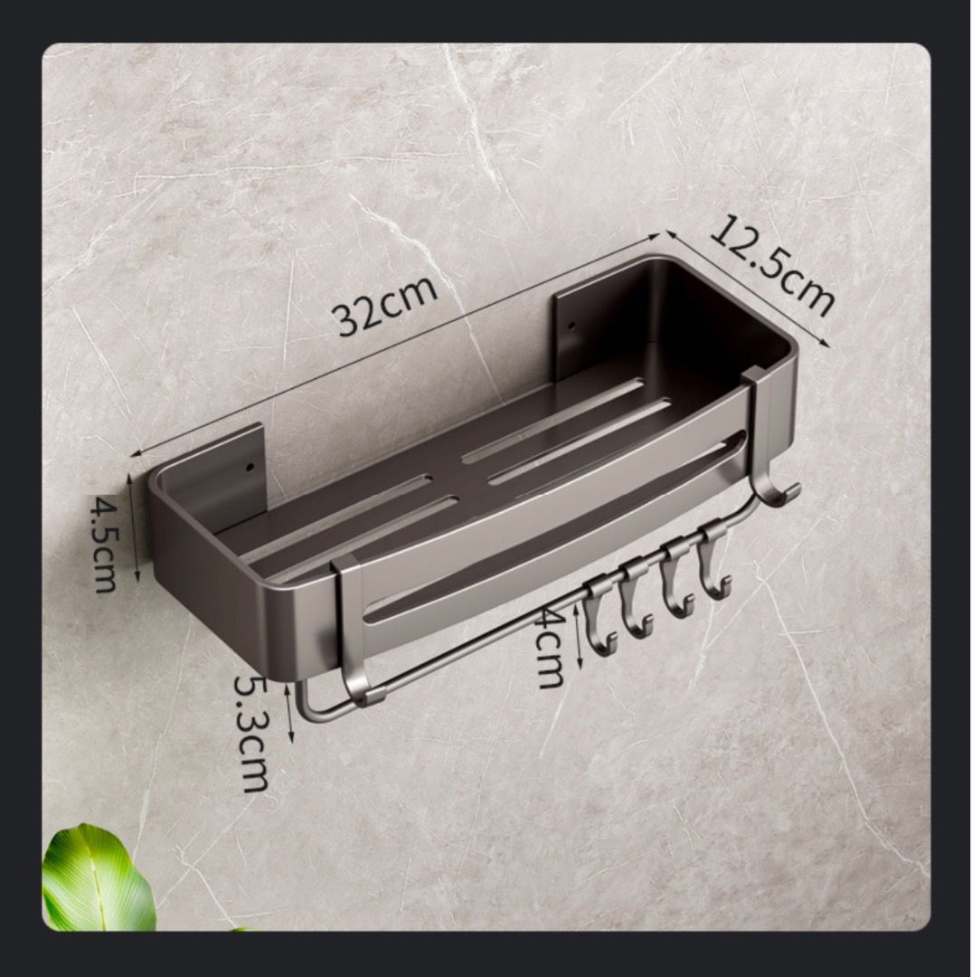 Gunmetal Shampoo Rack with Towel Hanger Free Punching, Furniture & Home ...