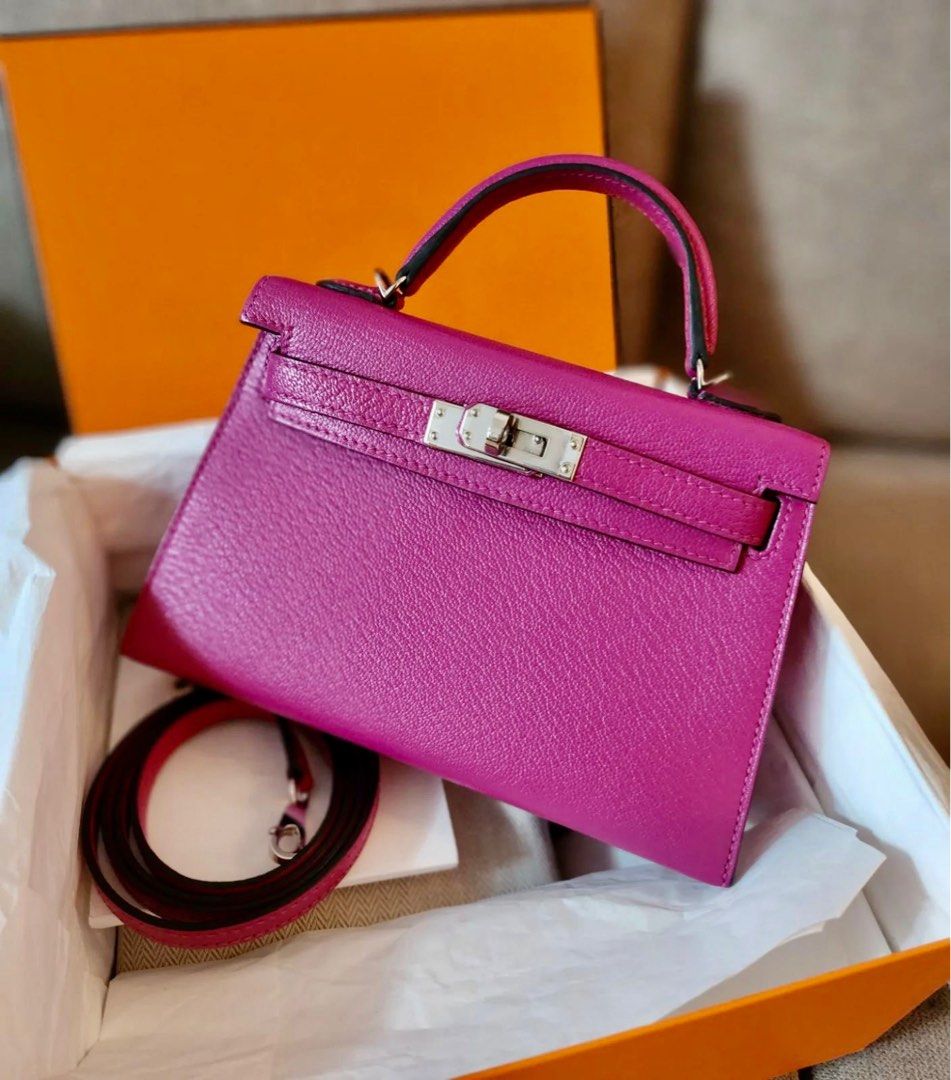 Hermes Kelly Bag 20cm Rose Pourpre Chevre Palladium Hardware