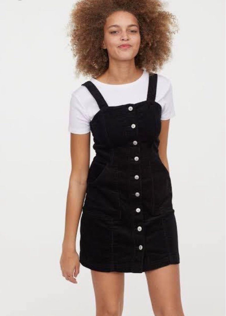 Women Casual Loose College Black Denim Pinafore Dungaree A-Line Overalls  Dress | eBay