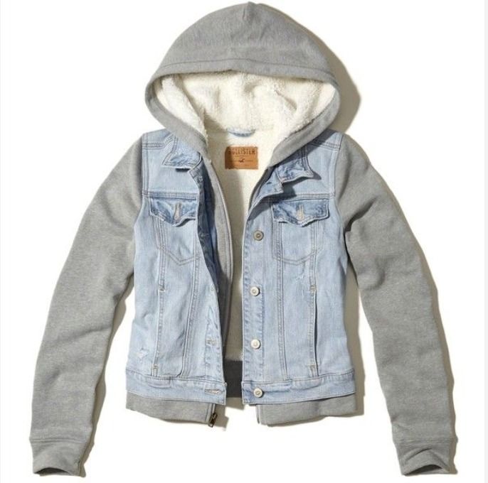 Hollister hooded denim jacket womens top