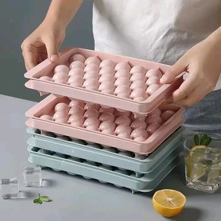 ￼Ice Cube Tray Round Cubes Plastic Ice Cube Maker Mold with Lids for Ice Cream Party Whiskey Cocktail