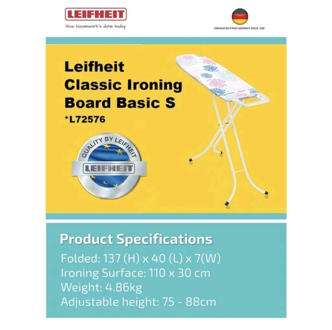 Leifheit Classic Ironing Board with Iron Rest and Board Cover