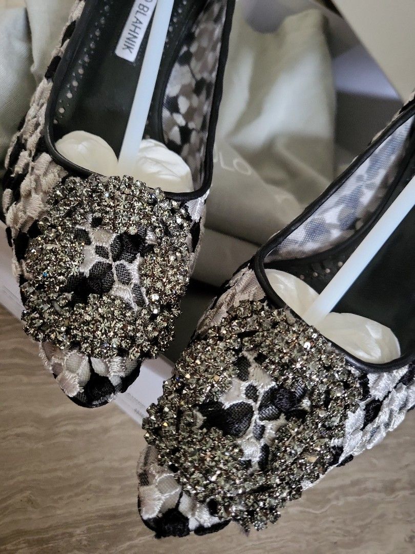 Manolo Blahnik Hangisi Black Lace 37 Luxury Sneakers Footwear