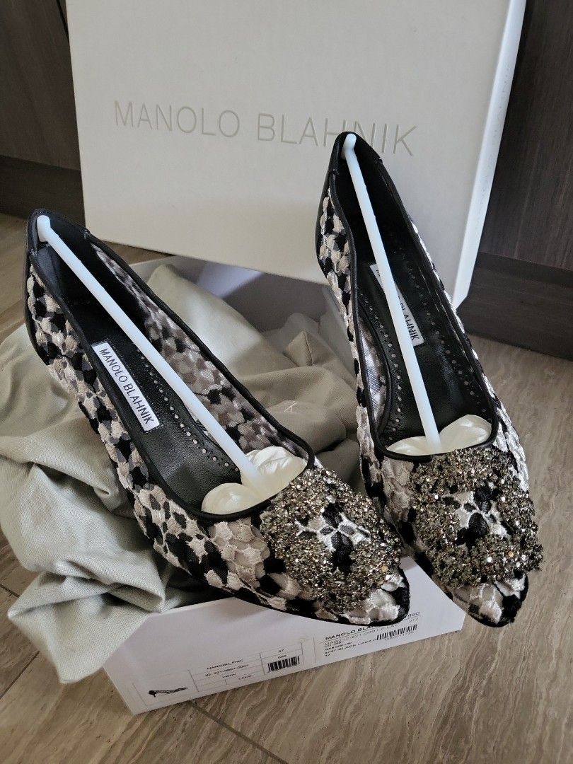 Manolo Blahnik Hangisi Black Lace 37, Luxury, Sneakers & Footwear ...