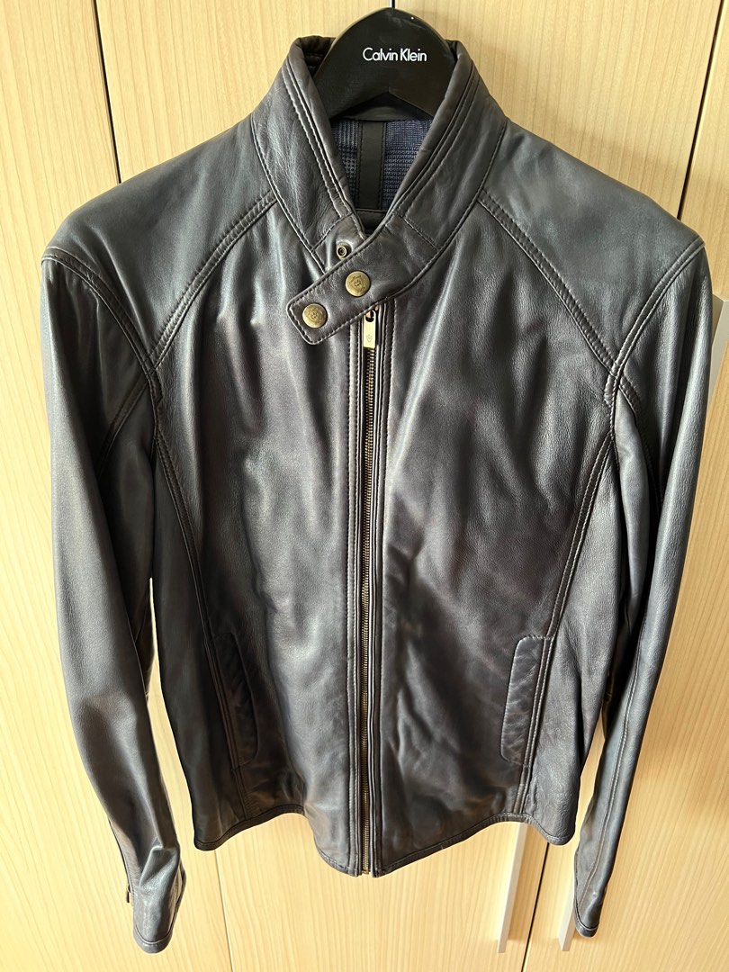 Massimo dutti black leather jacket sale