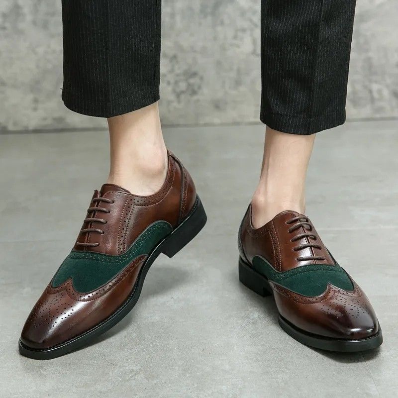 Men shoes Formal Shoes green black shoes size 38 48 plus size men