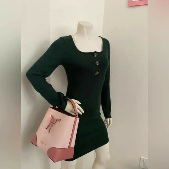 Michael Kors Mercer Medium Drawstring Bucket Bag Dark Powder Blush Pink Multi