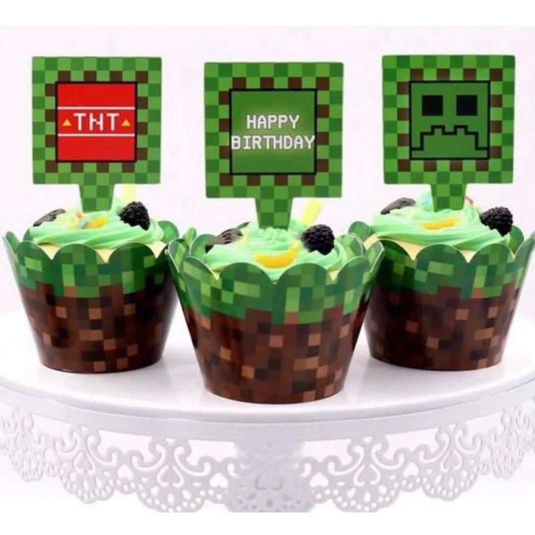 Minecraft party supplies dessert cupcake toppers / DIY Cake deco