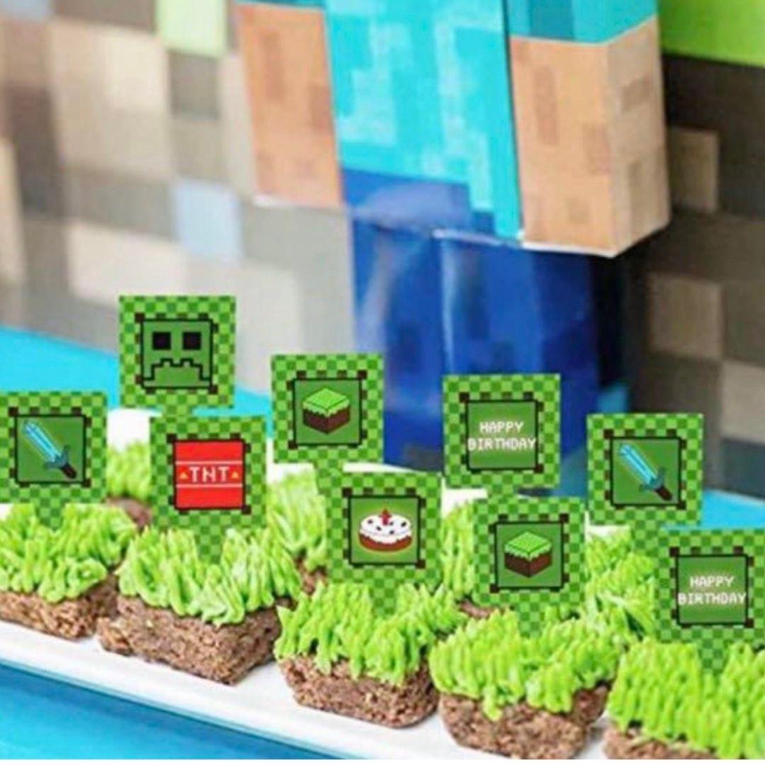 Minecraft party supplies dessert cupcake toppers / DIY Cake deco